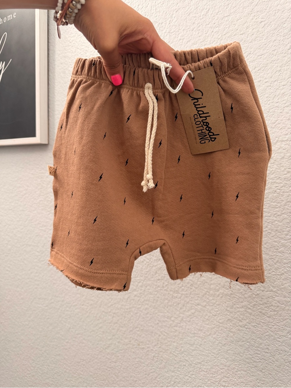 Kids Brown Drawstring Lightning Print Shorts